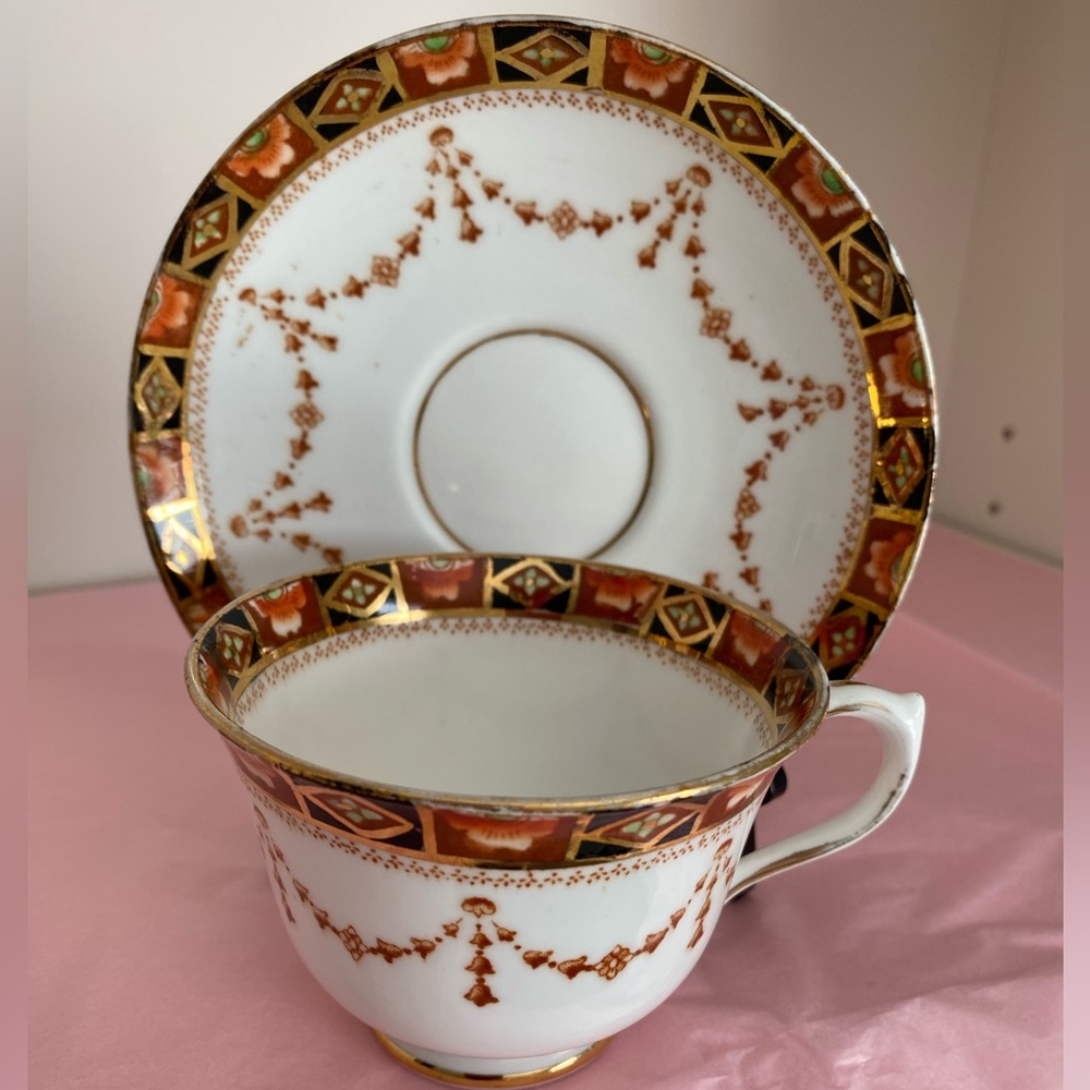 Antique Royal Albert Crown China Bone China Teacup and Saucer in “Imari” Pattern